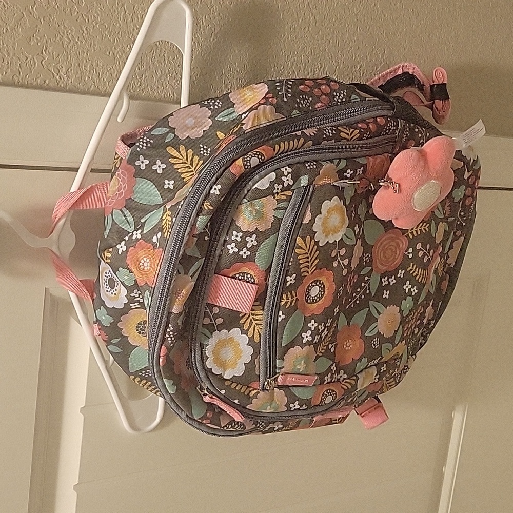 Crckt Kids' 16.5" Backpack with Comfort Padding, Reinforced Base - Grey Floral.